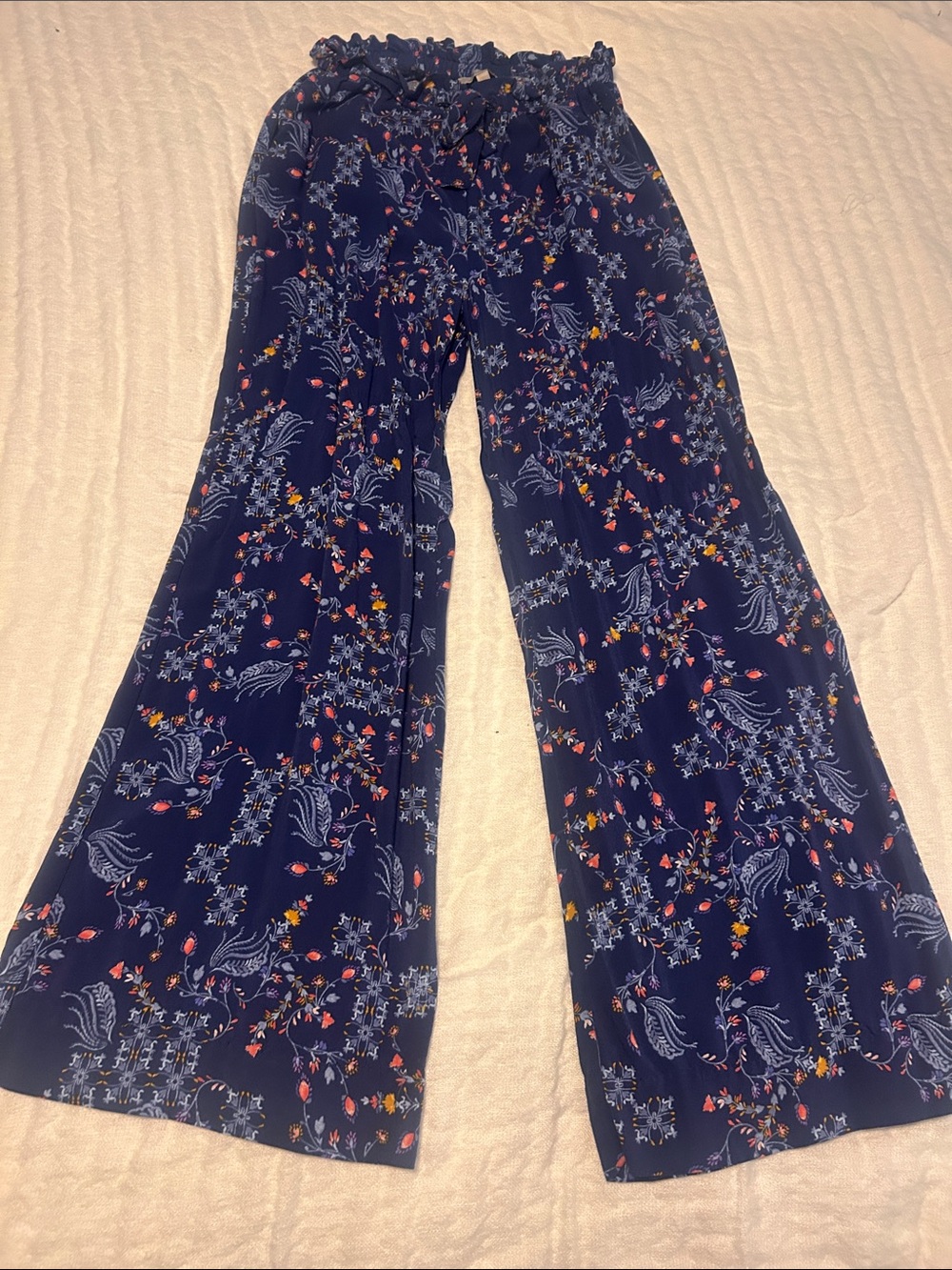 Wonderly Navy Floral Wide-Leg Pants with Multicolor Accents